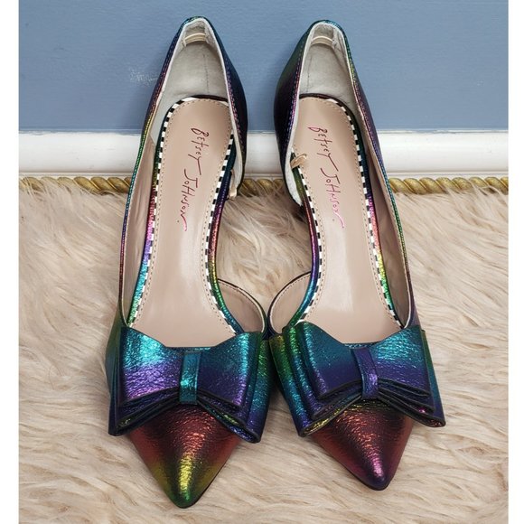 BETSEY JOHNSON RAINBOW POINTED TOE BOW HEELS -VARIETY - Picture 2 of 6